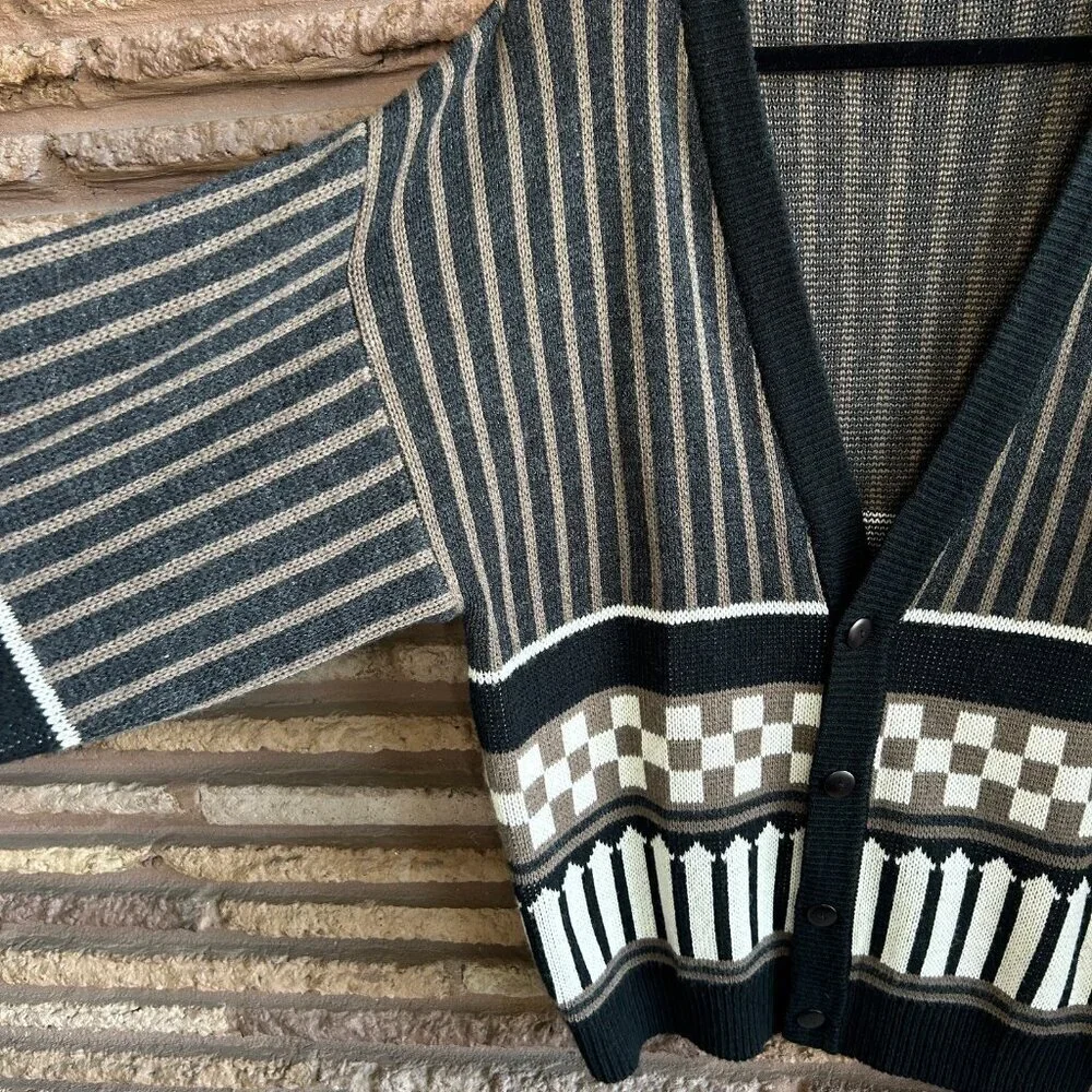 Vintage 80s 90s Men's Dad Grandpa Spettro Geometric Cardigan Sweater Size XL